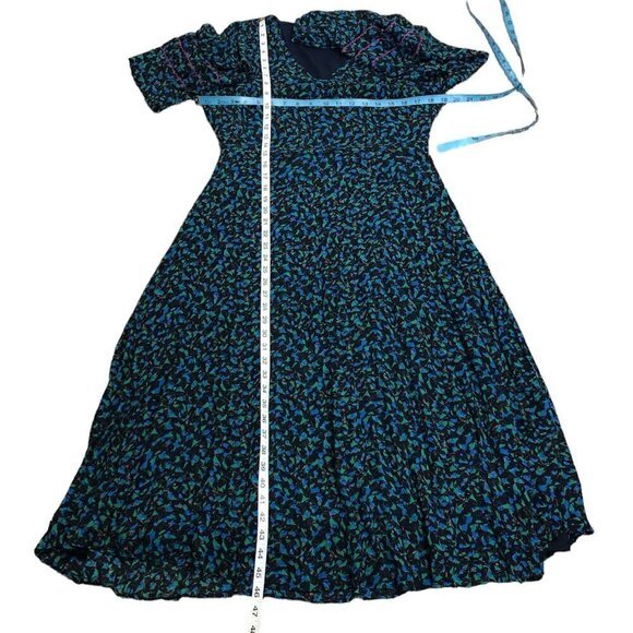 SKIES ARE BLUE Women's Midi Dress Balloon Sleeves Pleated Medium Green Multicolo - Picture 8 of 12